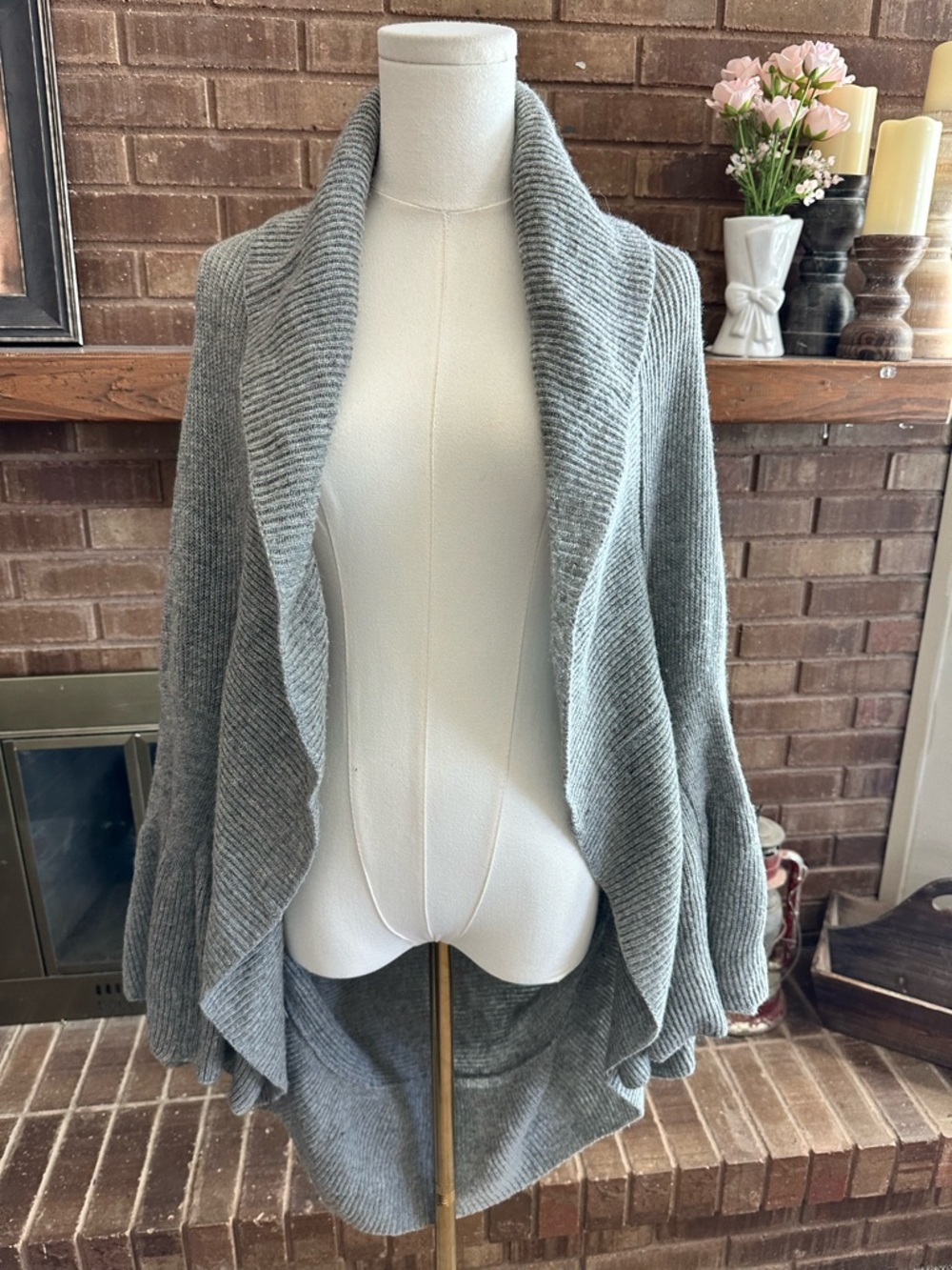 Anthropologie Sleeping on Snow Grey Ribbed Bell Sleeve Open Cardigan One Size
